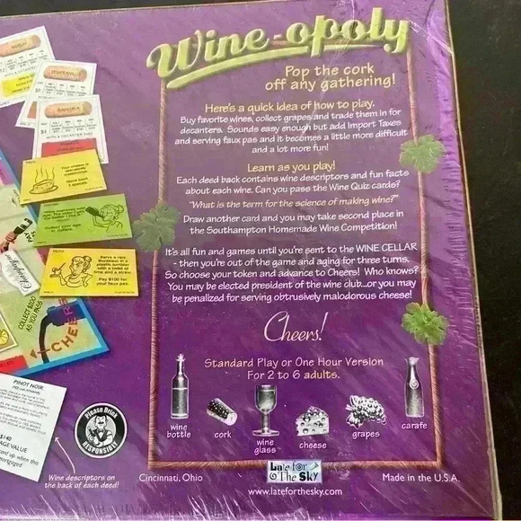 Wineopoly Wine-Opoly Monopoly Board Game NEW Factory Sealed USA Late for the Sky - Picture 3 of 7